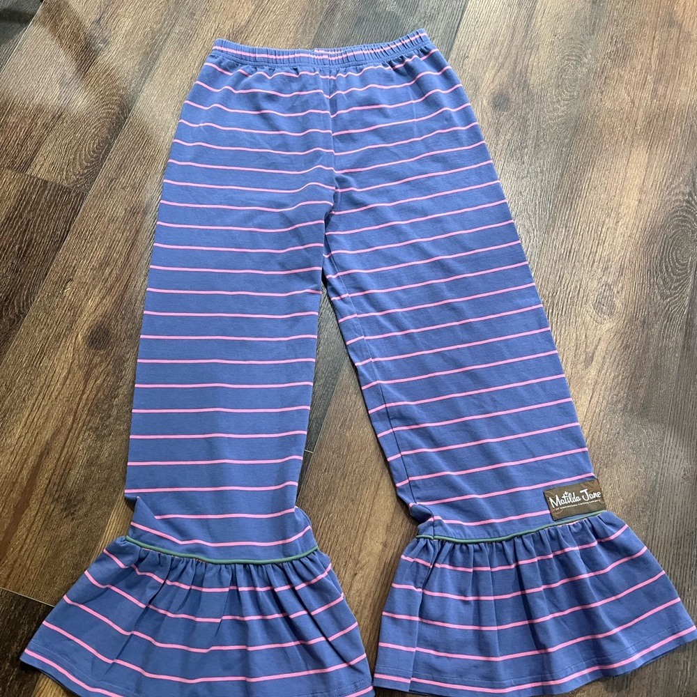 Matilda Jane Navy and Pink Striped big ruffles sz 10